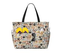OTTKGGA Dog Bones Paw Prints Large Capacity Beach Travel Bag Multi Pocket With Zip Tote Bag Waterproof Pool Vacation Gym