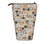 OTTKGGA Dog Bones Paw Prints Stand Up Telescopic Pencil Case Stationery Organizer with Zipper Portable School Office Student