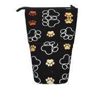 OTTKGGA Dog Paw Prints Stand Up Telescopic Pencil Case Stationery Organizer with Zipper Portable School Office Student