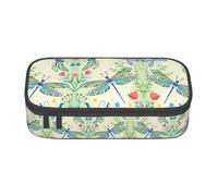 OTTKGGA Dragonflies and Flowers Big Capacity Zipper Pencil Case Stationery Organizer Makeup Bag for School Office Travel