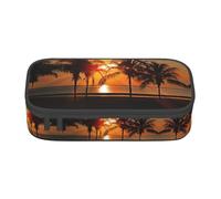 OTTKGGA Dusk Coconut Trees Big Capacity Zipper Pencil Case Stationery Organizer Makeup Bag for School Office Travel