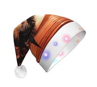 OTTKGGA Dusk Tropical Beach Palm Adults Christmas Hat Plush Glow Santa Cap Led Lights Holiday Parties Celebration Decoration