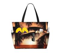 OTTKGGA Dusk Tropical Beach Palm Large Capacity Beach Travel Bag Multi Pocket With Zip Tote Bag Waterproof Pool Vacation Gym