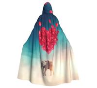 OTTKGGA Elephant Red Heart Adults Hooded Cloak Decorative Cape Robe Vampires Witch Mysterious Cosplay Carnival Parties