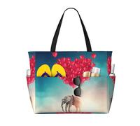 OTTKGGA Elephant Red Heart Large Capacity Beach Travel Bag Multi Pocket With Zip Tote Bag Waterproof Pool Vacation Gym