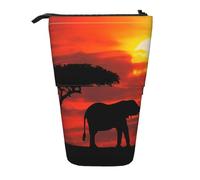 OTTKGGA Elephant Sunset Stand Up Telescopic Pencil Case Stationery Organizer with Zipper Portable School Office Student
