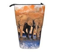 OTTKGGA Elephants Art Stand Up Telescopic Pencil Case Stationery Organizer with Zipper Portable School Office Student