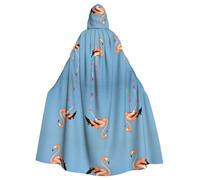 OTTKGGA Flamingo In Water Ripple Hooded Cloak Wizard Cape Grim Reaper Vampire Party Halloween Adult Cosplay Stage Costumes
