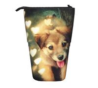 OTTKGGA Fluffy Puppy Stand Up Telescopic Pencil Case Stationery Organizer with Zipper Portable School Office Student