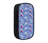 OTTKGGA Foraging Shark Double-Layer Pencil Case Pen Bag Large Capacity School Office Travel Makeup