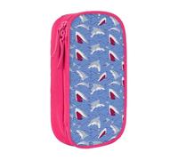 OTTKGGA Foraging Shark Double-Layer Pencil Case Pen Bag Large Capacity School Office Travel Makeup