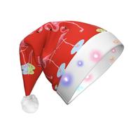 OTTKGGA Four Flamingos Adults Christmas Hat Plush Glow Santa Cap Led Lights Holiday Parties Celebration Decoration