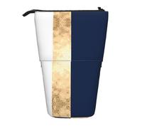 OTTKGGA Gold Blue White Stand Up Telescopic Pencil Case Stationery Organizer with Zipper Portable School Office Student