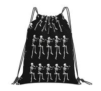 OTTKGGA Halloween Posable Skeleton Skull Drawstring Bags Waterproof Swimming Gym Backpacks Large Capacity Lightweight Travel Beach