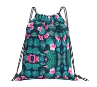 OTTKGGA Hawaii Pink Flower Drawstring Bags Waterproof Swimming Gym Backpacks Large Capacity Lightweight Travel Beach