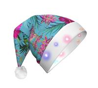 OTTKGGA Hello Hawaii Adults Christmas Hat Plush Glow Santa Cap Led Lights Holiday Parties Celebration Decoration