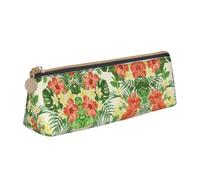 OTTKGGA Hojas Tropicales Y Flores Leather Pencil Case Stationery Organizer Pouch with Zipper Student Middle School College Office