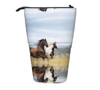 OTTKGGA Horses Running Art Stand Up Telescopic Pencil Case Stationery Organizer with Zipper Portable School Office Student
