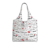 OTTKGGA I Love You Words With Hearts Canvas Tote Bags One Shoulder Commuting Handbag Large Capacity Shopping Work Travel Daily Use
