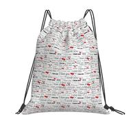 OTTKGGA I Love You Words With Hearts Drawstring Bags Waterproof Swimming Gym Backpacks Large Capacity Lightweight Travel Beach