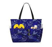 OTTKGGA Manta Ray And Fish Large Capacity Beach Travel Bag Multi Pocket With Zip Tote Bag Waterproof Pool Vacation Gym