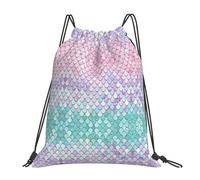 OTTKGGA Mermaid Pastel Pink Purple Aqua Tea Drawstring Bags Waterproof Swimming Gym Backpacks Large Capacity Lightweight Travel Beach