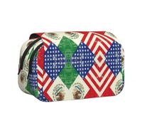 OTTKGGA Mexican American Flag Double Clamshell Pen Case Stationery Storage Sketching School Traveling