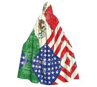 OTTKGGA Mexican American Flag Hooded Cloak Wizard Cape Grim Reaper Vampire Party Halloween Adult Cosplay Stage Costumes