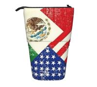 OTTKGGA Mexican American Flag Stand Up Telescopic Pencil Case Stationery Organizer with Zipper Portable School Office Student