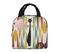 OTTKGGA Mid-Century Modern Art Cat Insulated Lunch Bags Lunch Tote Bag Picnic Bag Cooler Bag Portable Work School Picnic.