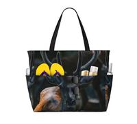 OTTKGGA Outdoor Wildlife Deer Antler Large Capacity Beach Travel Bag Multi Pocket With Zip Tote Bag Waterproof Pool Vacation Gym