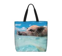 OTTKGGA Pig Swim Bathe Tote Bag Large Capacity Zipper Shoulder Convenience Bag With Inner Pocket Travel Shopping Work
