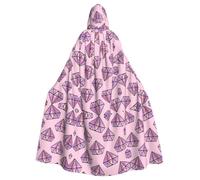 OTTKGGA Pink Diamond Pattern Hooded Cloak Wizard Cape Grim Reaper Vampire Party Halloween Adult Cosplay Stage Costumes