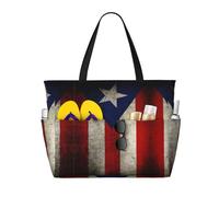 OTTKGGA Puerto Rico Flag Large Capacity Beach Travel Bag Multi Pocket With Zip Tote Bag Waterproof Pool Vacation Gym