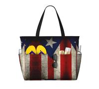 OTTKGGA Puerto Rico Wallpaper Flag Large Capacity Beach Travel Bag Multi Pocket With Zip Tote Bag Waterproof Pool Vacation Gym