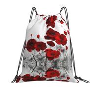 OTTKGGA Red Poppy Flower Drawstring Bags Waterproof Swimming Gym Backpacks Large Capacity Lightweight Travel Beach