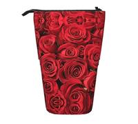OTTKGGA Red Rose Stand Up Telescopic Pencil Case Stationery Organizer with Zipper Portable School Office Student