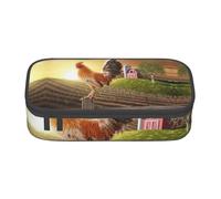 OTTKGGA Rooster On Wood in Farmland Big Capacity Zipper Pencil Case Stationery Organizer Makeup Bag for School Office Travel
