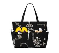 OTTKGGA Skeletons Yoga Large Capacity Beach Travel Bag Multi Pocket With Zip Tote Bag Waterproof Pool Vacation Gym