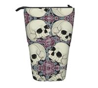 OTTKGGA Skull Flowers Stand Up Telescopic Pencil Case Stationery Organizer with Zipper Portable School Office Student