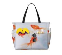OTTKGGA Small Goldfish Swimming In The Water Large Capacity Beach Travel Bag Multi Pocket With Zip Tote Bag Waterproof Pool Vacation Gym