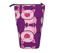 OTTKGGA Smile Pink Pig Stand Up Telescopic Pencil Case Stationery Organizer with Zipper Portable School Office Student