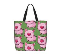 OTTKGGA Smile Pink Pig Tote Bag Large Capacity Zipper Shoulder Convenience Bag With Inner Pocket Travel Shopping Work