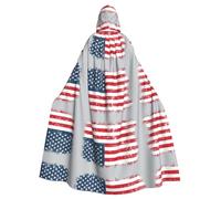 OTTKGGA Stars And Stripes Hooded Cloak Wizard Cape Grim Reaper Vampire Party Halloween Adult Cosplay Stage Costumes