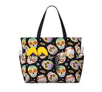 OTTKGGA Sugar Skulls Butterfly Large Capacity Beach Travel Bag Multi Pocket With Zip Tote Bag Waterproof Pool Vacation Gym