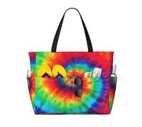 OTTKGGA Tie Dye Rainbow Large Capacity Beach Travel Bag Multi Pocket With Zip Tote Bag Waterproof Pool Vacation Gym