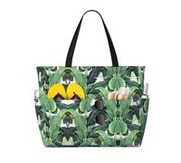 OTTKGGA Tropical Banana Palm Leaves Large Capacity Beach Travel Bag Multi Pocket With Zip Tote Bag Waterproof Pool Vacation Gym