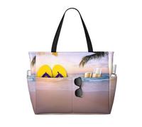 OTTKGGA Tropical Beach Sunset Large Capacity Beach Travel Bag Multi Pocket With Zip Tote Bag Waterproof Pool Vacation Gym