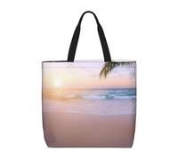 OTTKGGA Tropical Beach Sunset Tote Bag Large Capacity Zipper Shoulder Convenience Bag With Inner Pocket Travel Shopping Work