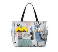 OTTKGGA Tropical Cactus Animal Lama Large Capacity Beach Travel Bag Multi Pocket With Zip Tote Bag Waterproof Pool Vacation Gym